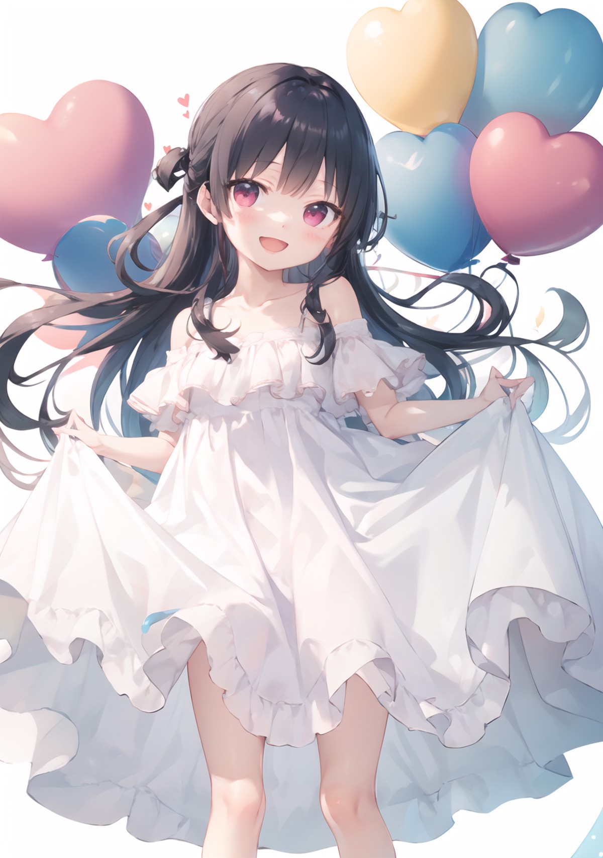 31124-1923349084-masterpiece,best quality,_(white dress,off-shoulder dress),black hair,_smile,looking at viewer,open mouth,_standing,_heart ballo.png